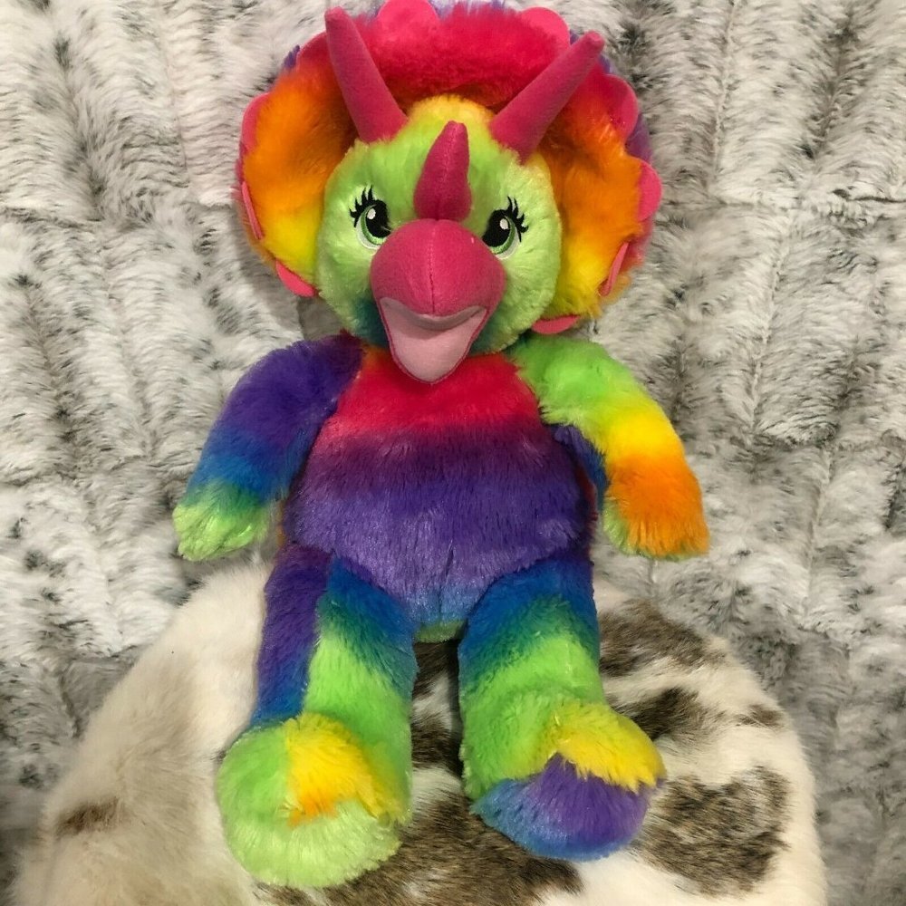 Triceratops Dinosaur Rainbow 16" Build a Bear Workshop BABW Plush Tie Dye Dino